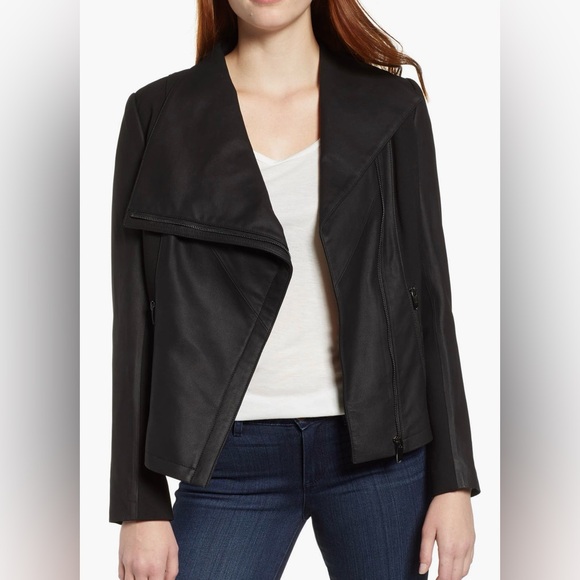 Via Spiga | Asymmetrical Leather & Textile Jacket sz S NWT - Picture 1 of 9